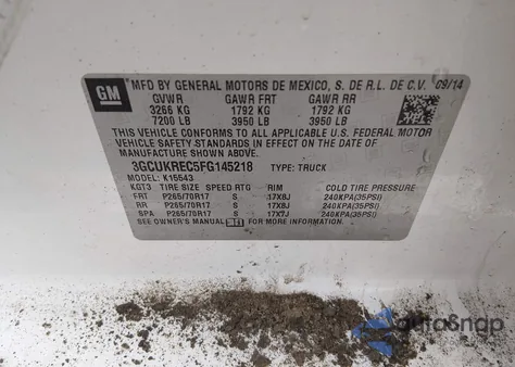 2015 Chevrolet Silverado 1500 1Lt z USA, uszkodzony, nr VIN 3GCUKREC5FG145218